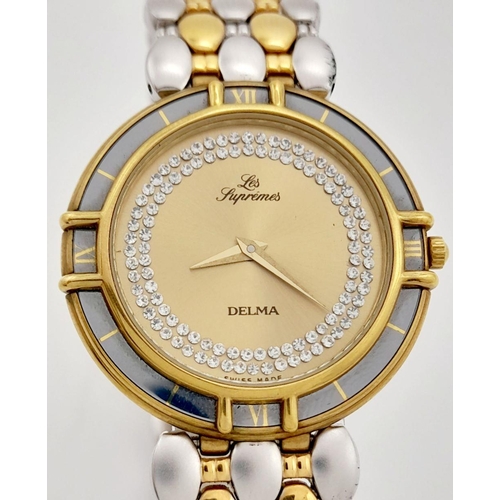 289 - A Two Tone Les Supremes Stone Set Quartz Ladies Dress Watch. Two tone bracelet and case - 32mm. gild... 