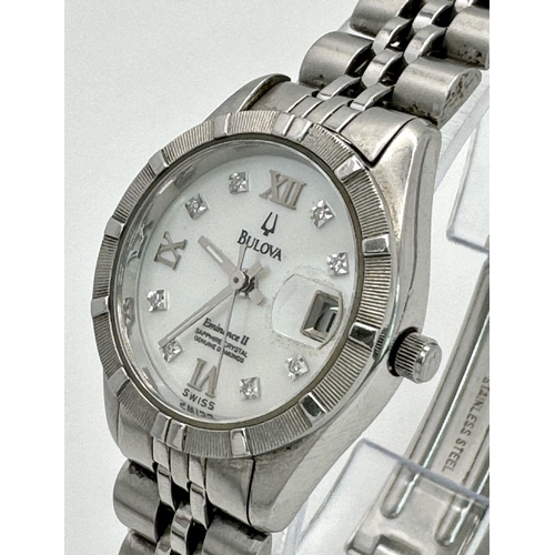 305 - A Bulova Eminence II Diamond Ladies Quartz Watch. Stainless steel bracelet and case - 25mm. White di... 