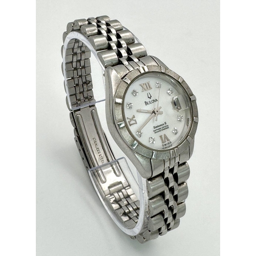 305 - A Bulova Eminence II Diamond Ladies Quartz Watch. Stainless steel bracelet and case - 25mm. White di... 