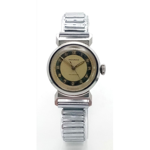 330 - A Vintage Movado Mechanical Ladies Watch. Stainless steel bracelet and case - 29mm. Patinaed two ton... 