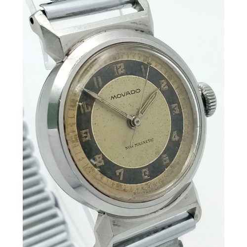 330 - A Vintage Movado Mechanical Ladies Watch. Stainless steel bracelet and case - 29mm. Patinaed two ton... 