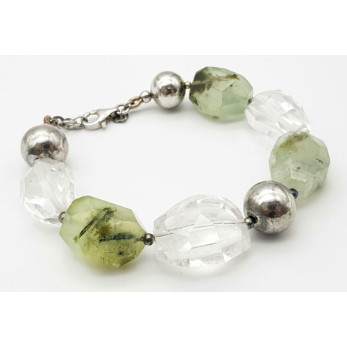 449 - A White Quartz and Prehnite 925 Silver Bracelet and Necklace Set. Comes with COA for bracelet. 25cm ... 