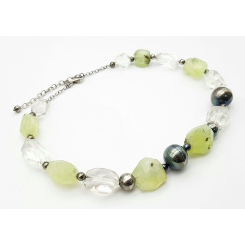 449 - A White Quartz and Prehnite 925 Silver Bracelet and Necklace Set. Comes with COA for bracelet. 25cm ... 