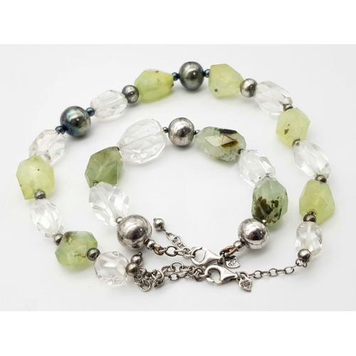 449 - A White Quartz and Prehnite 925 Silver Bracelet and Necklace Set. Comes with COA for bracelet. 25cm ... 