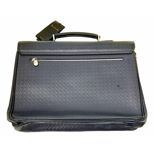 64 - A Billionaire Couture Royal Blue Business Bag. Embossed leather and suede exterior with silver-toned... 