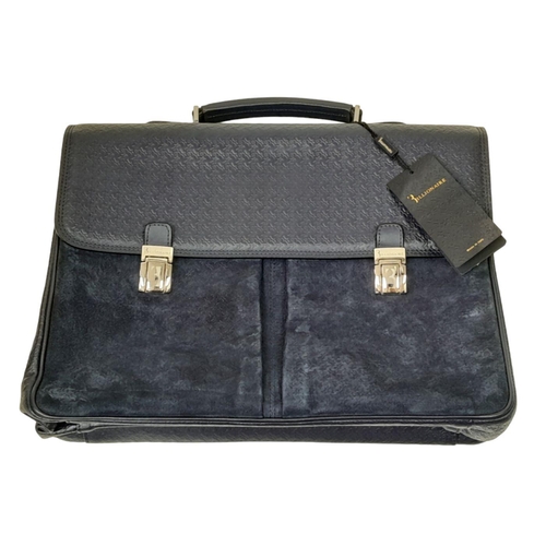 64 - A Billionaire Couture Royal Blue Business Bag. Embossed leather and suede exterior with silver-toned... 