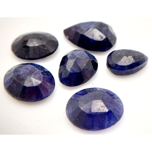 727 - A Lot of 6 Pcs of 21ct Faceted Colour Enhanced Blue Sapphire Gemstones , Mix Shapes. Total weight: 4... 