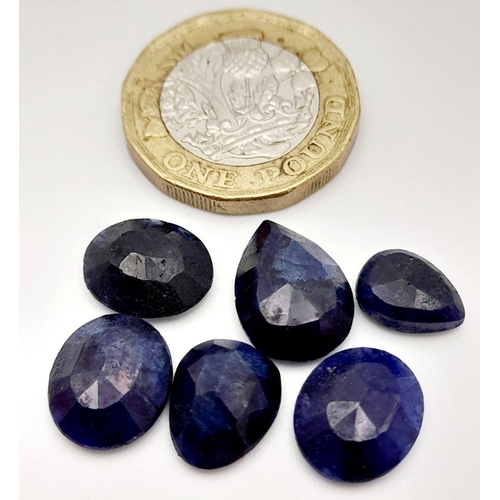 727 - A Lot of 6 Pcs of 21ct Faceted Colour Enhanced Blue Sapphire Gemstones , Mix Shapes. Total weight: 4... 