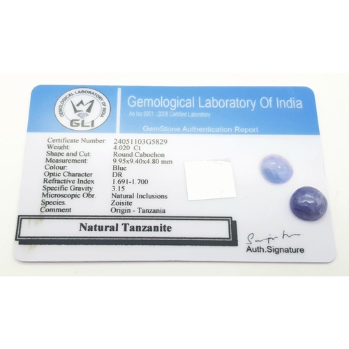 760 - A 4.02 Ct Natural Tanzanite Gemstone, Round Cabochon shape. Comes with the GLI certificate.

ref: VU... 