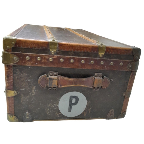 79 - An Antique Louis Vuitton Monogram Steamer Trunk. Features: Solid brass corners, locks and handles. I... 