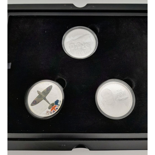 793 - A Battle of Britain Limited Edition 925 Three Coin Proof Set. Comes with a fitted case and COA. 28.2... 