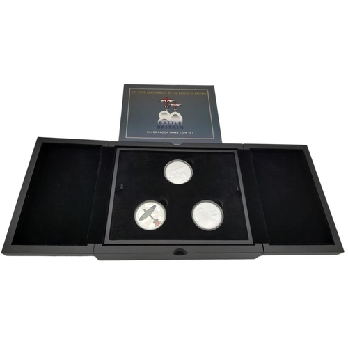 793 - A Battle of Britain Limited Edition 925 Three Coin Proof Set. Comes with a fitted case and COA. 28.2... 