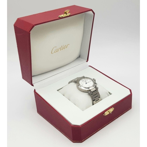 9 - An Automatic Pasha de Cartier Ladies Watch. Stainless steel bracelet and case - 35mm. White dial wit... 