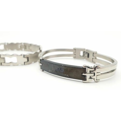 225 - Three Designer Stainless Steel Bracelets. 2 x Armani and a D and G.