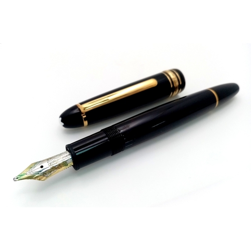 170 - A Montblanc Meiserstruck Fountain Pen. Black lacquer decoration. 14k gold nib. 14cm