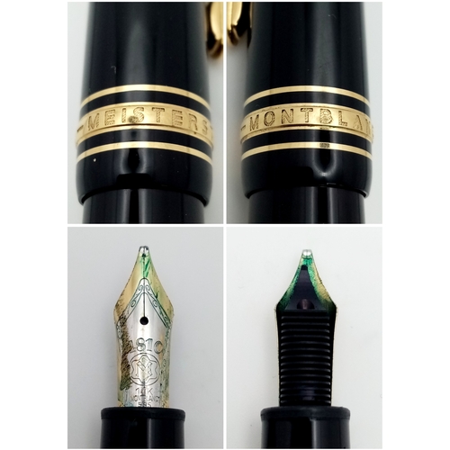 170 - A Montblanc Meiserstruck Fountain Pen. Black lacquer decoration. 14k gold nib. 14cm