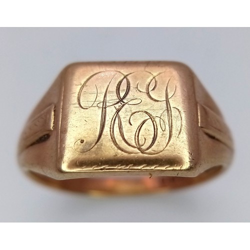 3 - A Vintage 9k Yellow Gold Monogram Ring. Size S. 5.6g