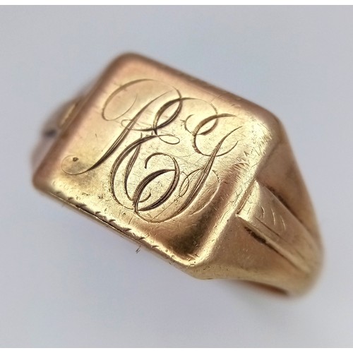 3 - A Vintage 9k Yellow Gold Monogram Ring. Size S. 5.6g