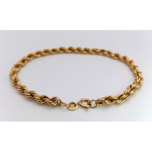 11 - A 14K Yellow Gold Rope Bracelet. 18cm. 2.6g