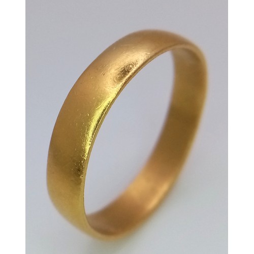 86 - A 22k Yellow Gold Large Band Ring. Full UK hallmarks. Size Z. 5.3g.