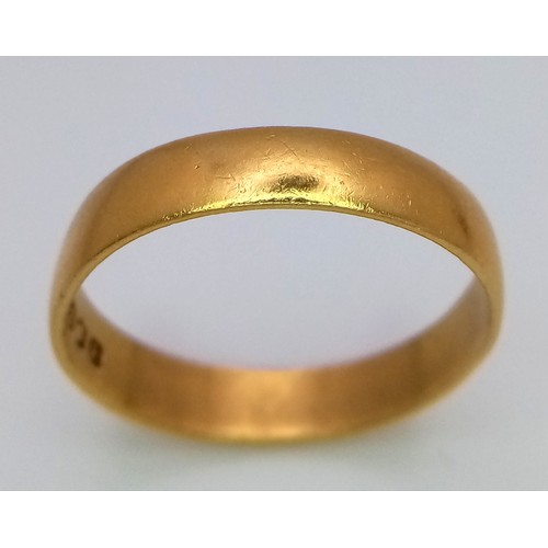 86 - A 22k Yellow Gold Large Band Ring. Full UK hallmarks. Size Z. 5.3g.