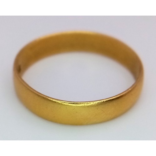 86 - A 22k Yellow Gold Large Band Ring. Full UK hallmarks. Size Z. 5.3g.