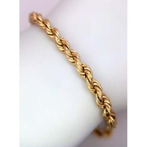 11 - A 14K Yellow Gold Rope Bracelet. 18cm. 2.6g