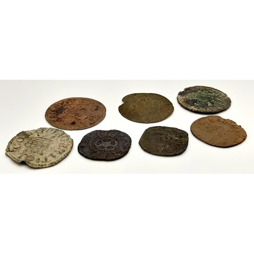 726 - A Small Collection of Seven Charles I Smaller Coins. Please see photos for conditions.