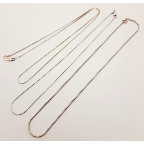 1442 - Three Simplistic 925 Sterling Silver Necklaces. 60, 40 and 36cm. 16g