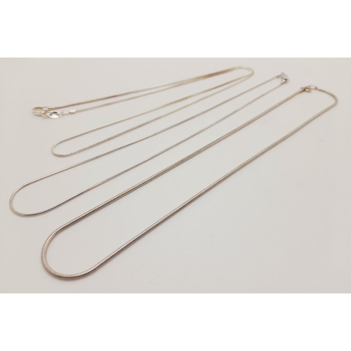 1442 - Three Simplistic 925 Sterling Silver Necklaces. 60, 40 and 36cm. 16g