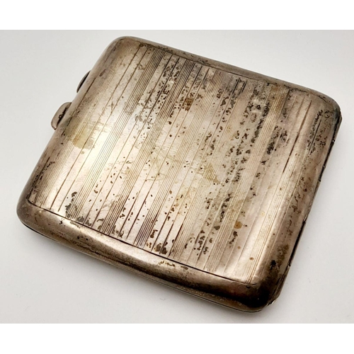 312 - An Antique Sterling Silver Cigarette Case. Gilded interior. Patinaed exterior with 'E' Initial Carto... 