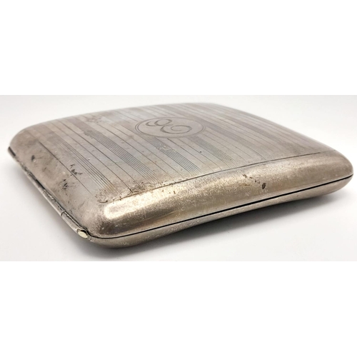 312 - An Antique Sterling Silver Cigarette Case. Gilded interior. Patinaed exterior with 'E' Initial Carto... 