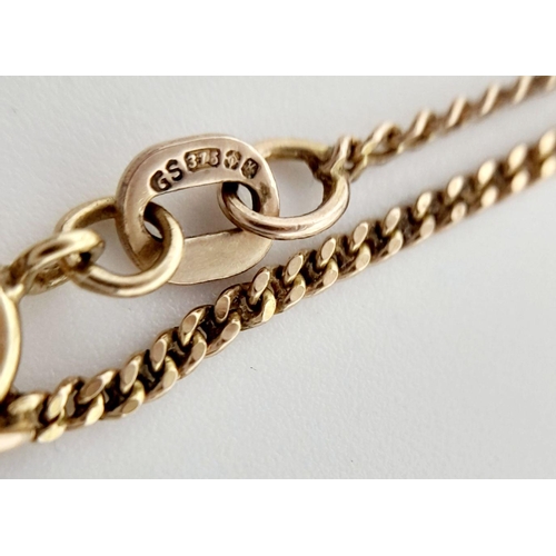 340 - A 9K Yellow Gold Petit Curb Link Necklace. 60cm. 3.2g