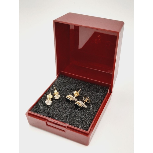 504 - 2 x Pairs GOLD STUD EARRINGS. Both pairs Gemstone set and complete with GOLD BACKS.1.1 grams.