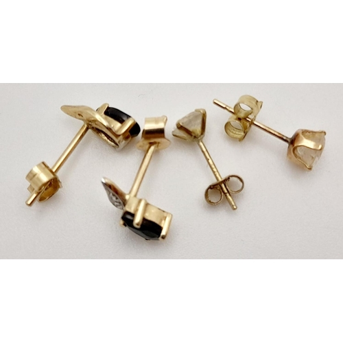 504 - 2 x Pairs GOLD STUD EARRINGS. Both pairs Gemstone set and complete with GOLD BACKS.1.1 grams.