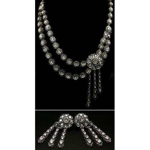 119 - A spectacular, truly regal, silver and gold antique necklace and earrings set, loaded with hundreds ... 