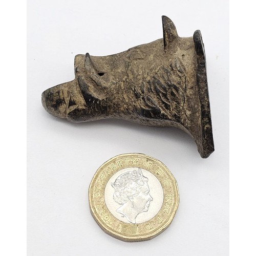 786 - An Ancient Roman Bronze Boars Head Artifact - Possibly a Drinking Spout or an Oil Lamp Spout. From t... 