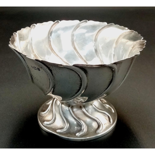 16 - An Antique Mappin and Webb Decorative Swirl Sugar Bowl. 8cm tall. 11.5cm diameter at rim. Hallmarks ... 