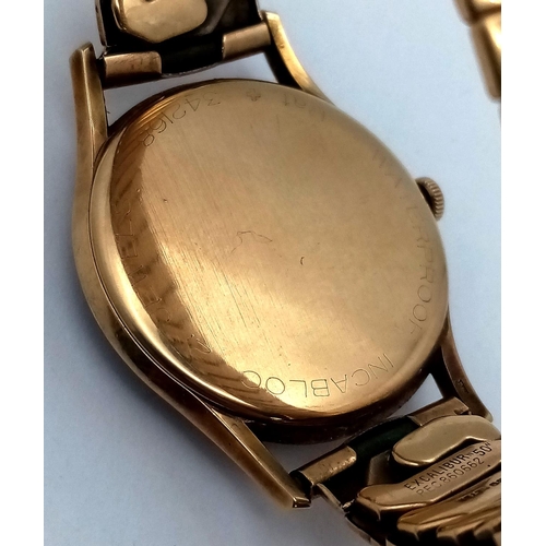 5 - A Vintage 9k Gold Cased Bentima Gents Watch. 21 jewels mechanical movement. Expandable gilded strap.... 