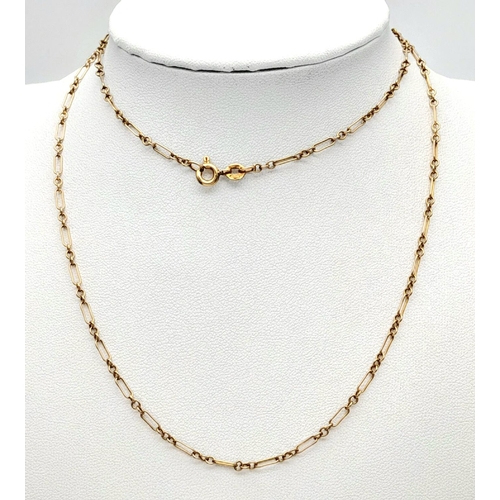 65 - A 9K Yellow Gold Elongated Link Necklace. 60cm. 4.4g