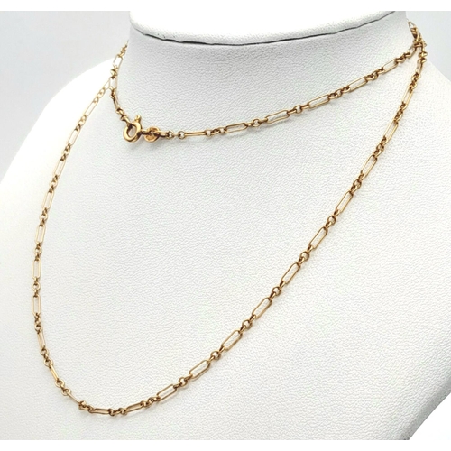 65 - A 9K Yellow Gold Elongated Link Necklace. 60cm. 4.4g