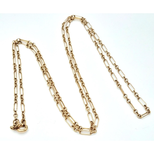 65 - A 9K Yellow Gold Elongated Link Necklace. 60cm. 4.4g