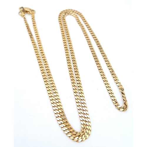 72 - A 9K Yellow Gold Petit Curb Link Chain. Small kink so a/f. 46cm. 4.81g