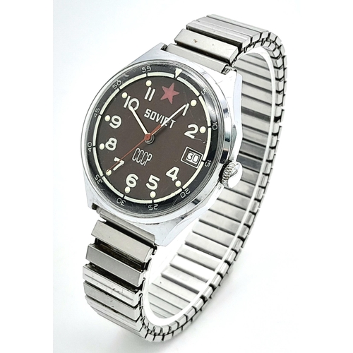 1399 - A Vintage Russian Soviet CCCP Manual Wind Stainless Steel Date Watch. 40mm Including Crown. Full Wor... 