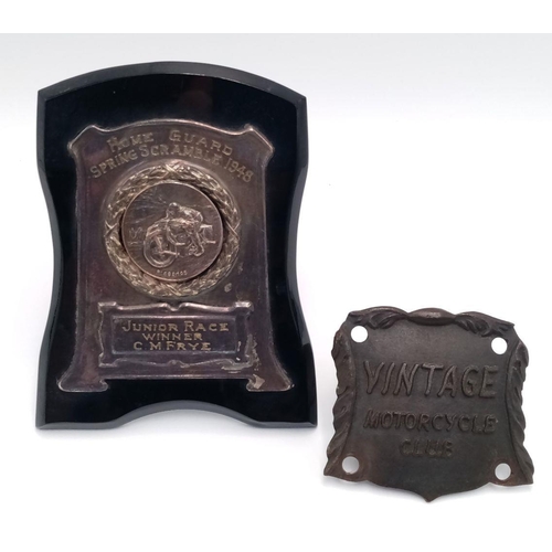 1395 - Two Vintage Home Guard, Motorcycle Interest, Plaques Comprising; 1) A 1948 Home Guard Motorcycle Scr... 