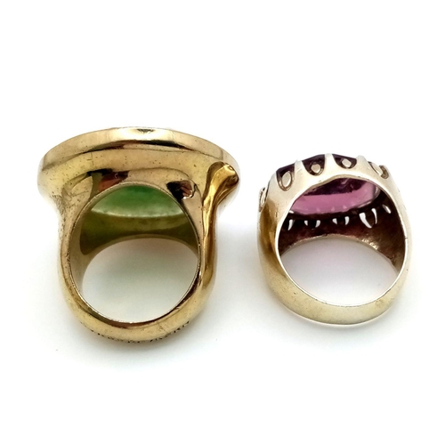 1394 - Two Gilded Silver Gemstone Rings. Size M and N. 28g.