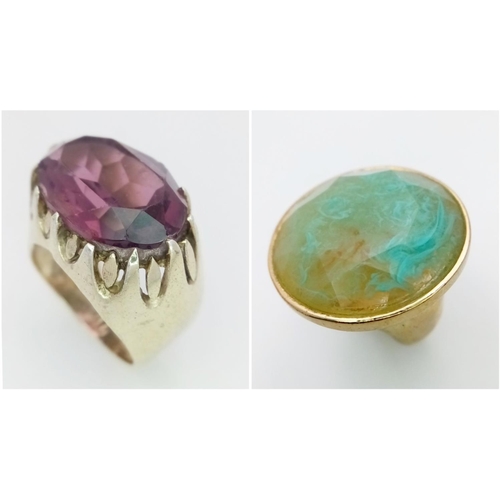 1394 - Two Gilded Silver Gemstone Rings. Size M and N. 28g.