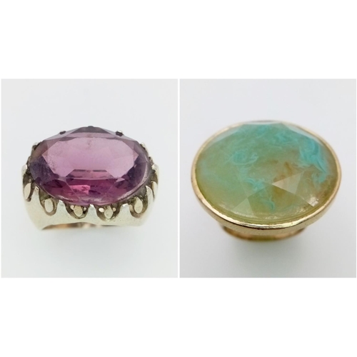 1394 - Two Gilded Silver Gemstone Rings. Size M and N. 28g.