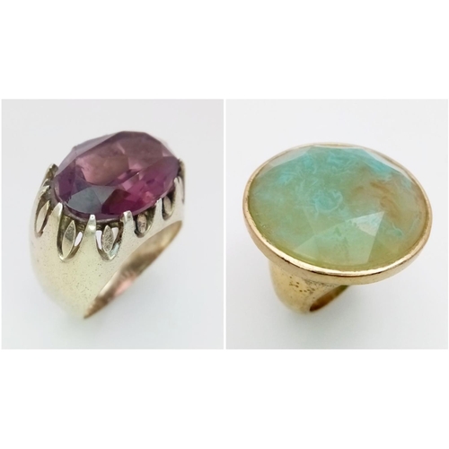 1394 - Two Gilded Silver Gemstone Rings. Size M and N. 28g.