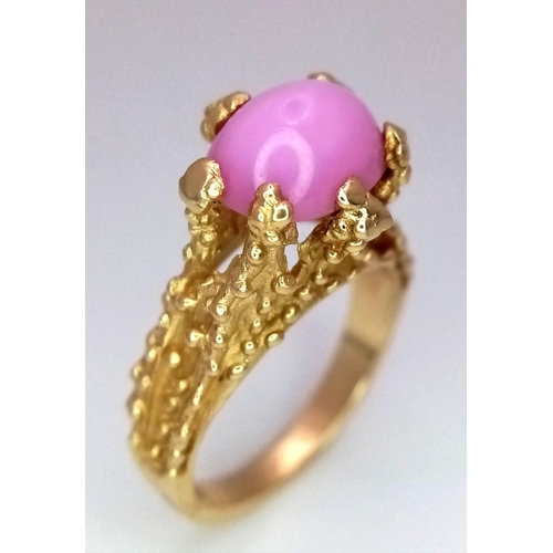 170 - A 14K Yellow Gold Star Sapphire Ring. A pink star sapphire in a claw setting. Size M. 6g total weigh... 